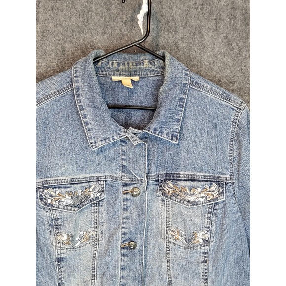 Dressbarn Denim Jacket Women's 2X Blue Sequin Embellished Jean Coat Cottagecore - Picture 6 of 10